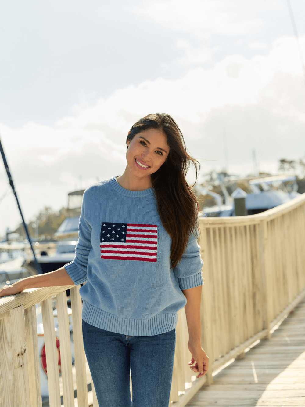 Beau & Ro Sweater American Flag Sweater in Light Blue