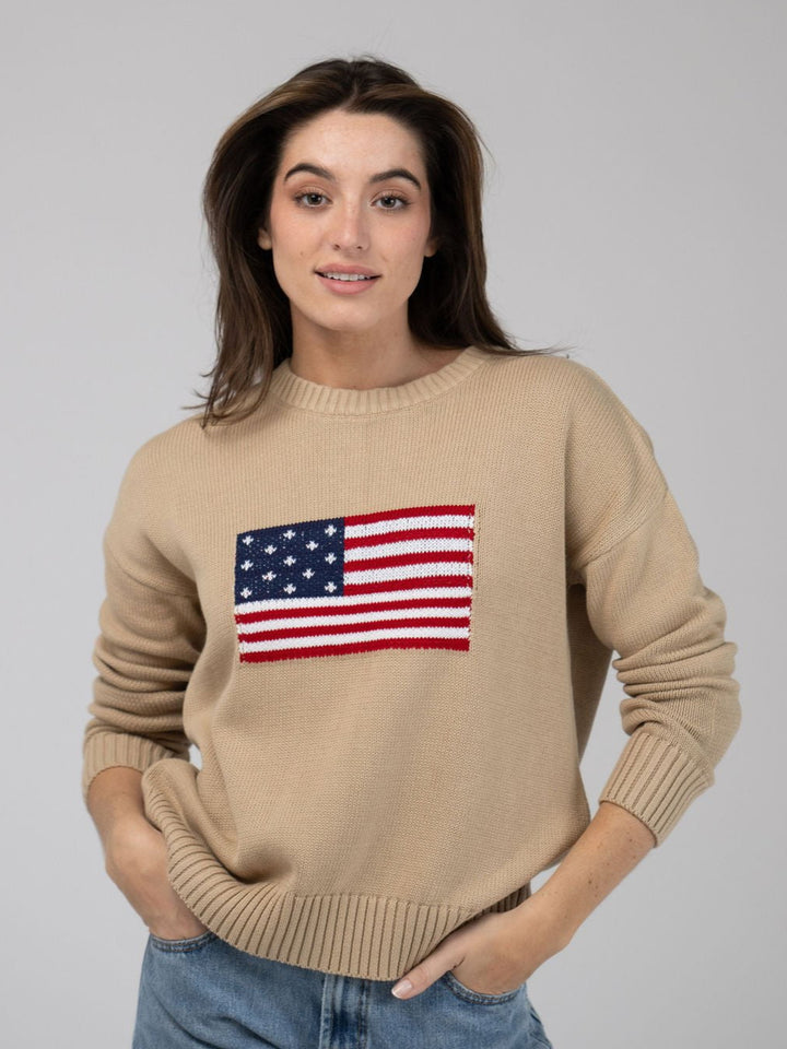 Beau & Ro Sweater American Flag Sweater in Tan
