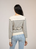 Beau & Ro Sweater Ivory Striped Sweater with Nantucket Island Embroidery