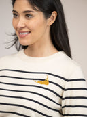 Beau & Ro Sweater Ivory Striped Sweater with Nantucket Island Embroidery