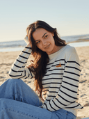 Beau & Ro Sweater Ivory Striped Sweater with Nantucket Island Embroidery