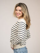 Beau & Ro Dress Small SAMPLE | Ivory Striped Sweater with Palmetto Tree Embroidery | Small