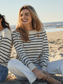 Beau & Ro Dress Small SAMPLE | Ivory Striped Sweater with Palmetto Tree Embroidery | Small