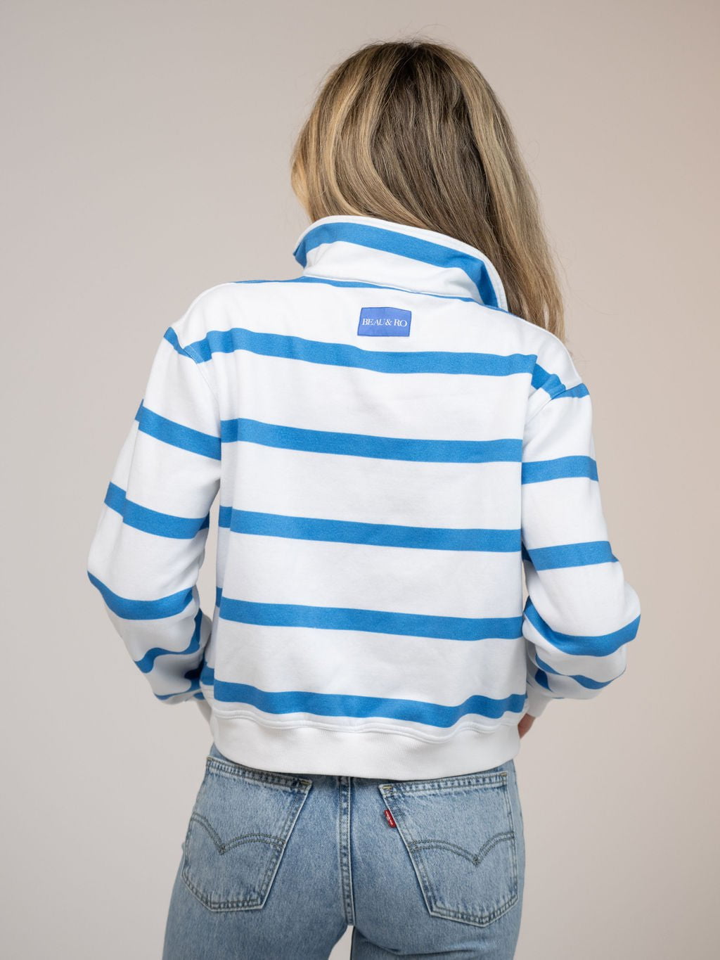 Beau & Ro Sweater Nantucket Half Zip in Blue Stripes