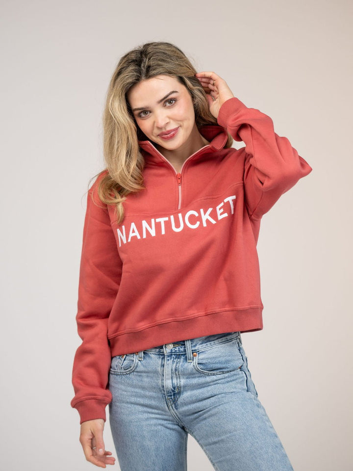 Beau & Ro Sweater Nantucket Half Zip Sweatshirt in Nantucket Red