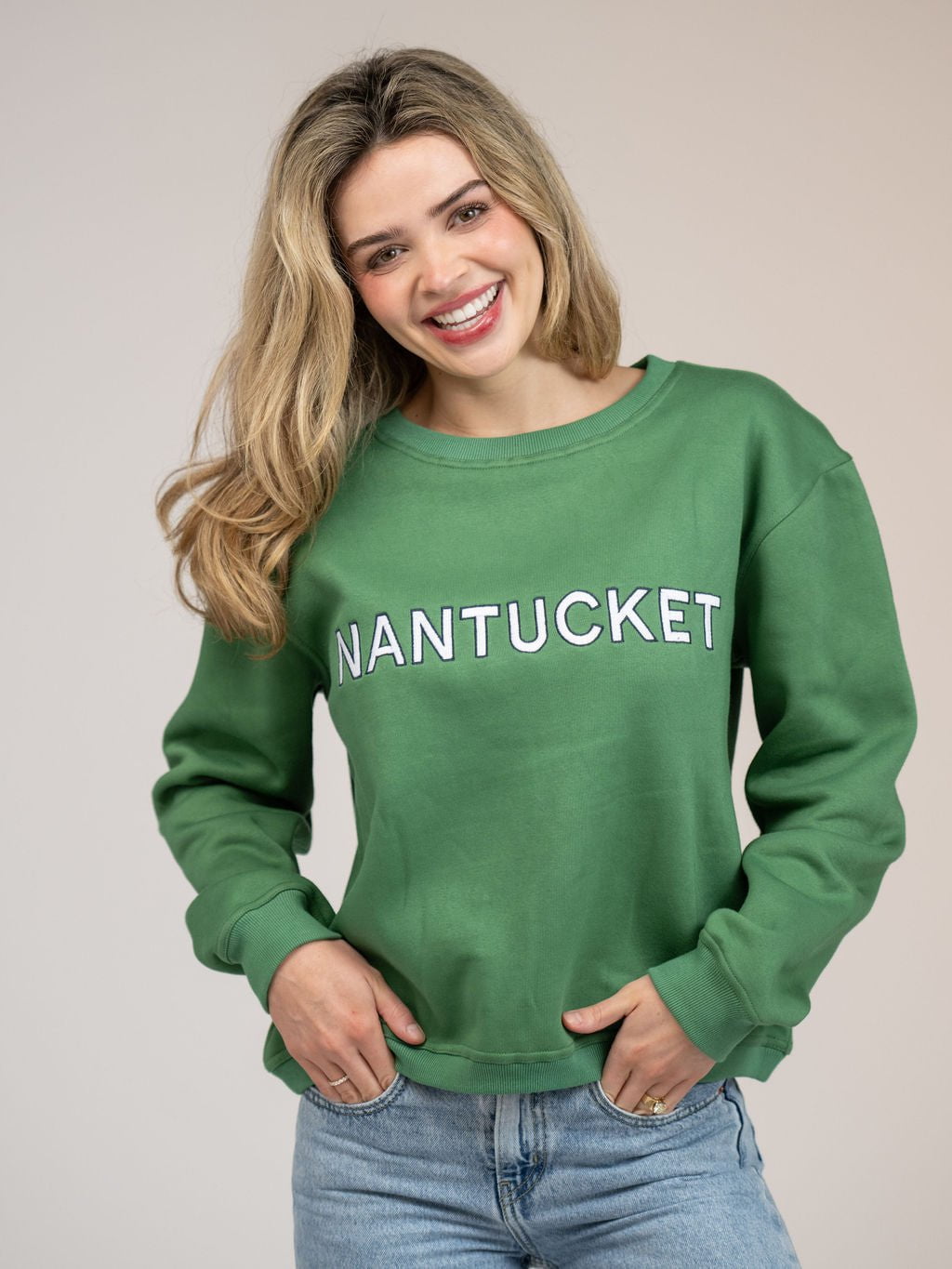 Beau & Ro Sweater Nantucket Outline Crewneck Sweatshirt in Green