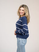 Beau & Ro Sweater Striped Sweater in Navy