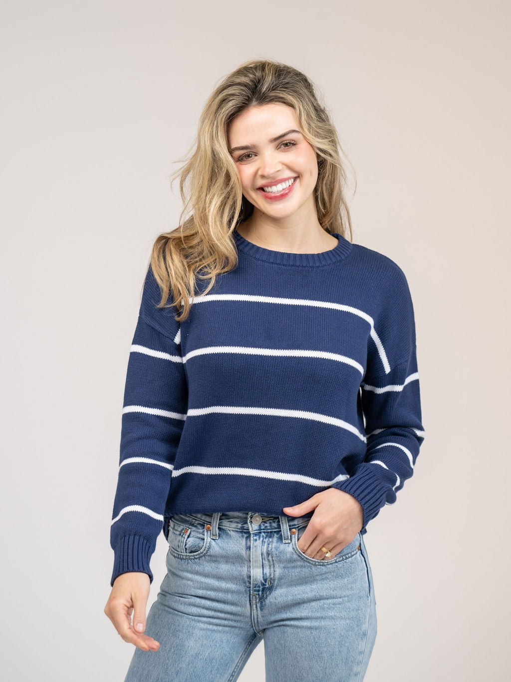 Beau & Ro Sweater Striped Sweater in Navy