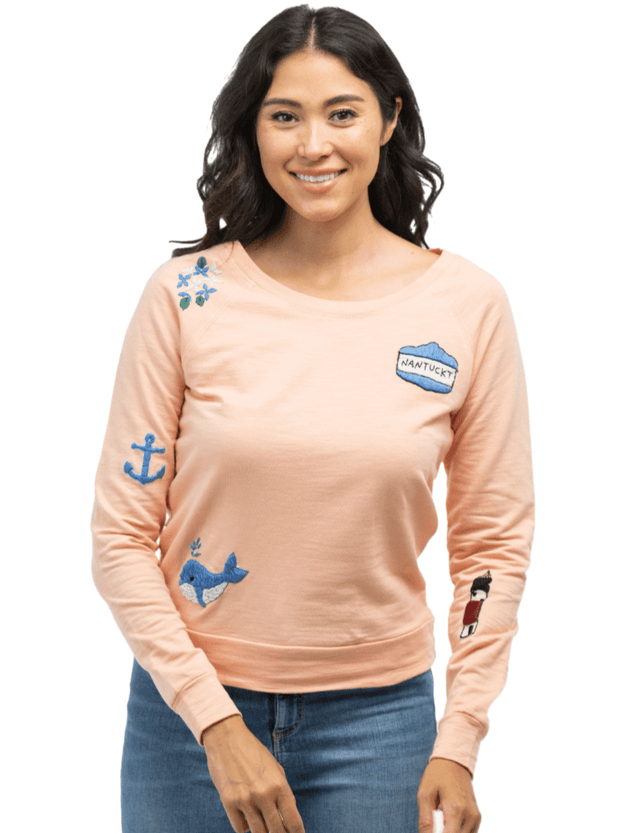 Beau & Ro Sweatshirt Beau & Ro | Embroidered Nantucket Sweatshirt in Peach