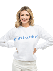 Beau & Ro Sweatshirt Beau & Ro | Embroidered Nantucket Sweatshirt in White & Blue