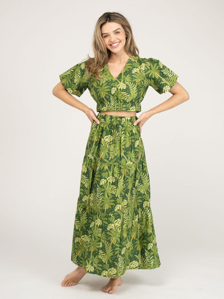 Beau & Ro Top The Abby Top | Dark Green Palm Leaf