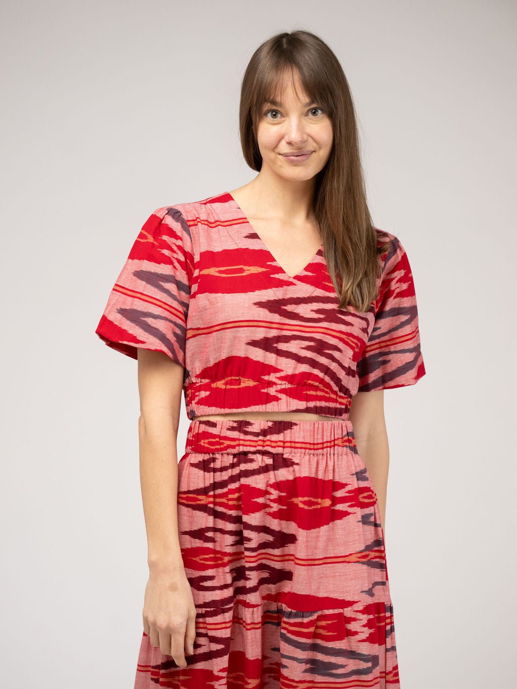 Beau & Ro Top The Abby Top | Eco Pink & Red Ikat