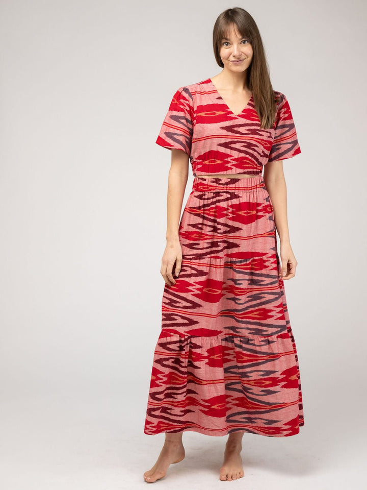 Beau & Ro Top The Abby Top | Eco Pink & Red Ikat