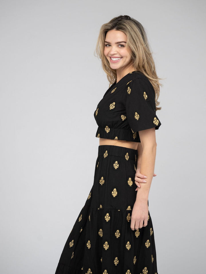 Beau & Ro Top The Abby Top | Gold & Black Embroidery