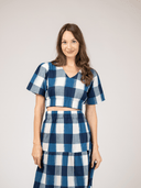 Beau & Ro Top The Abby Top | Navy Check Ikat