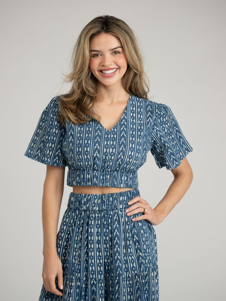 Beau & Ro Top The Abby Top | Navy Stripe India Resist