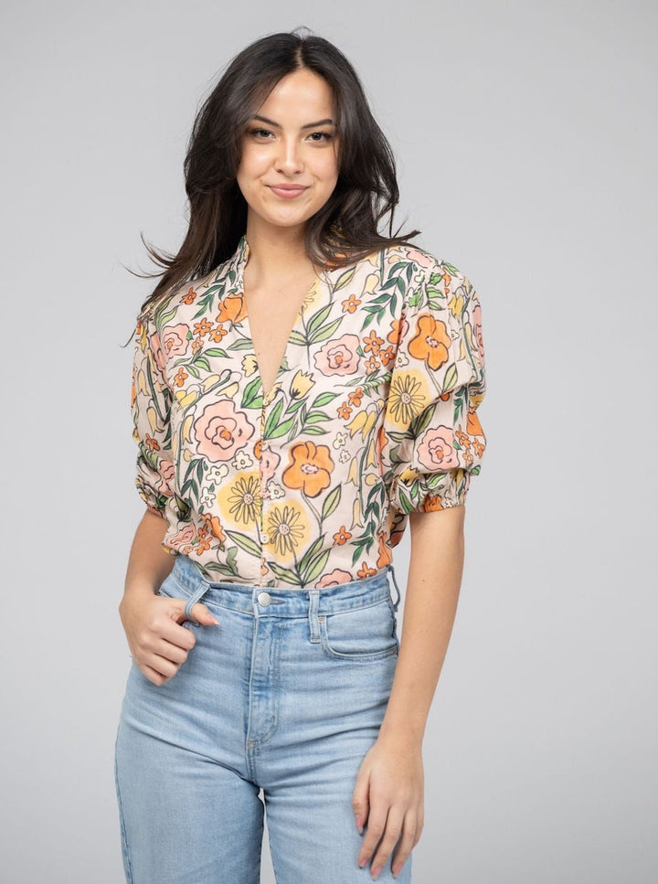 Beau & Ro Top The Lily Top | Beige Fall Garden