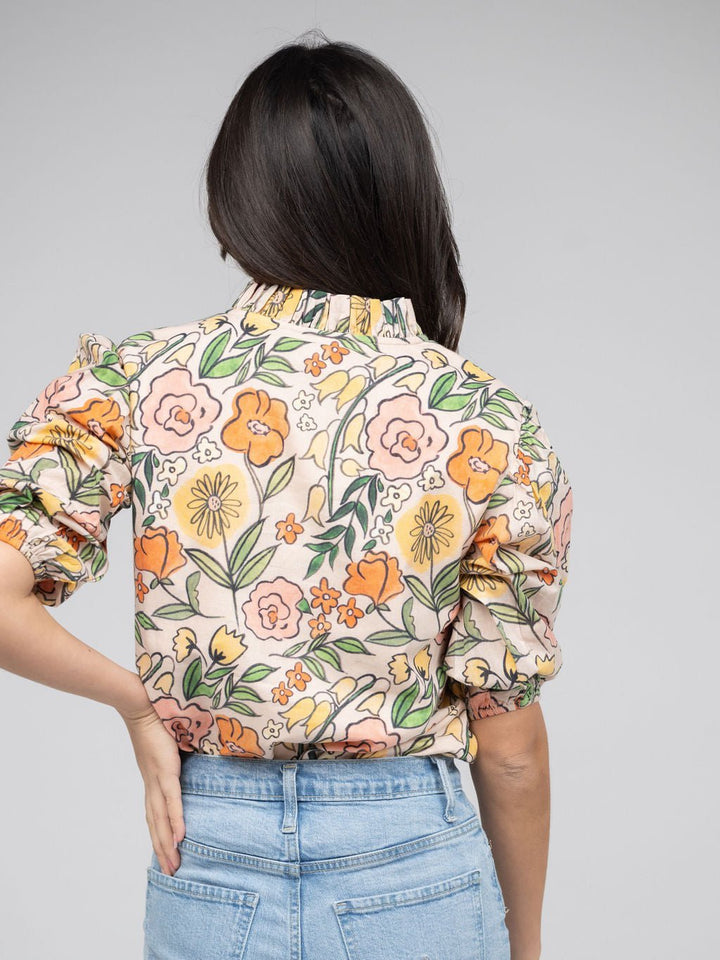 Beau & Ro Top The Lily Top | Beige Fall Garden