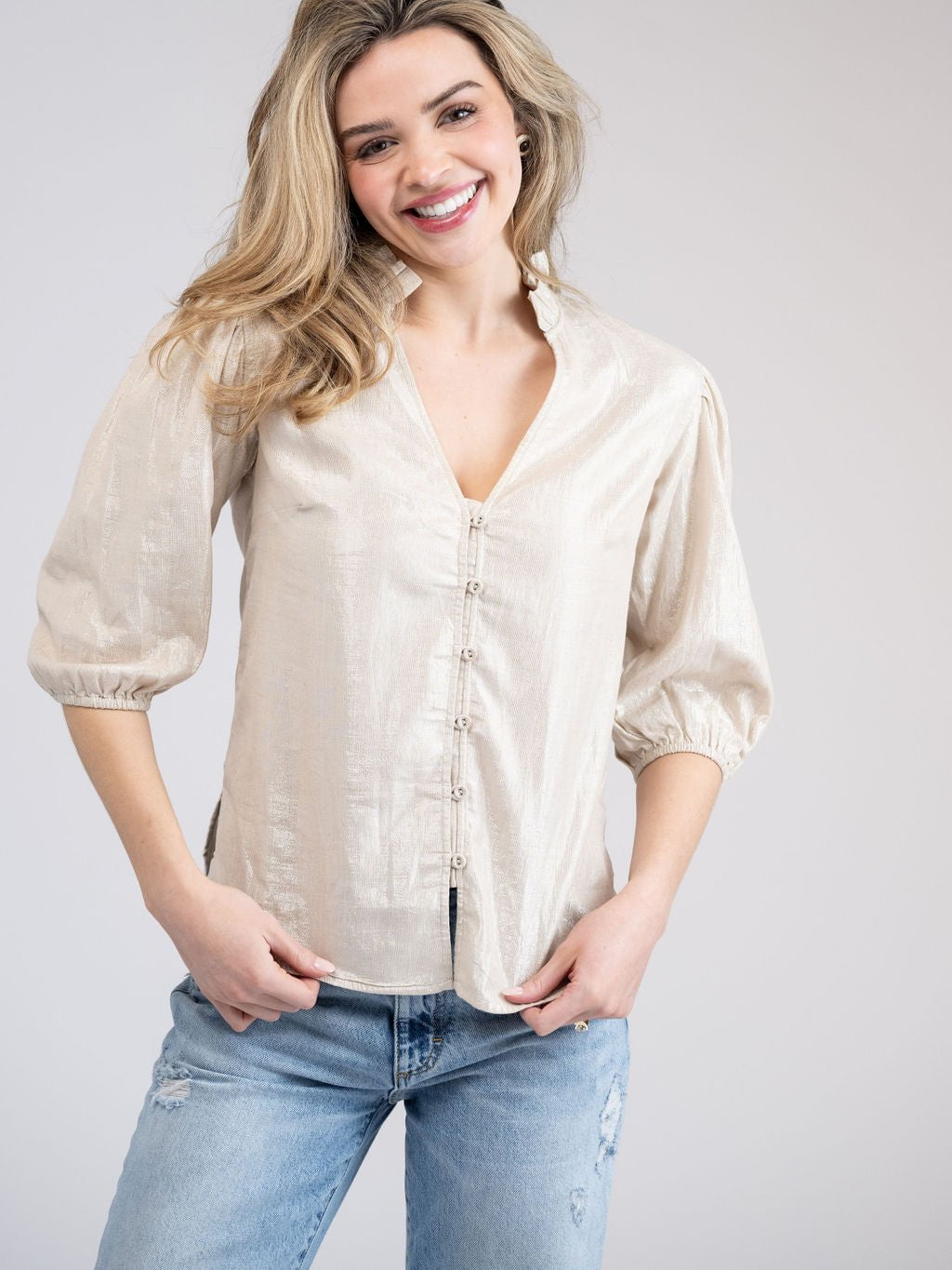 Beau & Ro Top The Lily Top | Beige Lurex