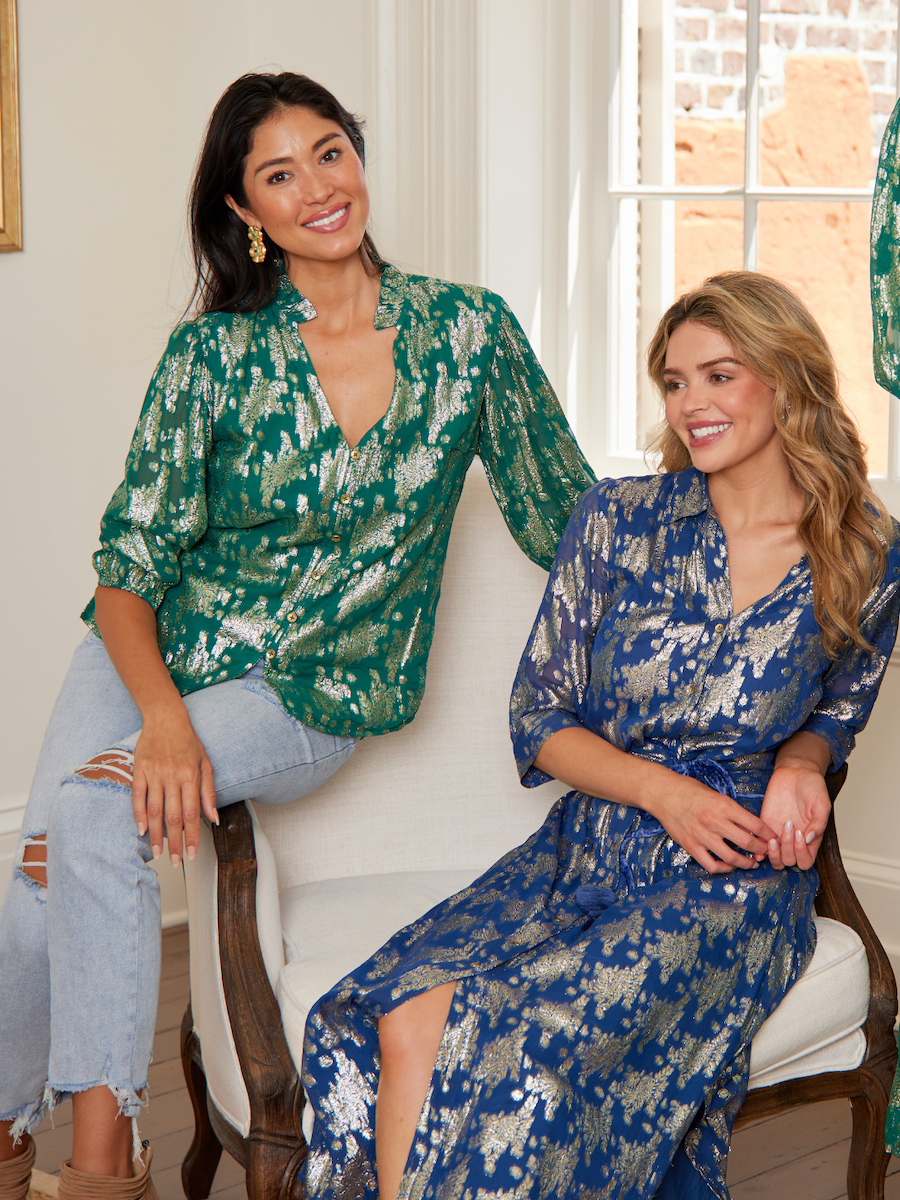 Beau & Ro Top The Lily Top | Green Floral Shine
