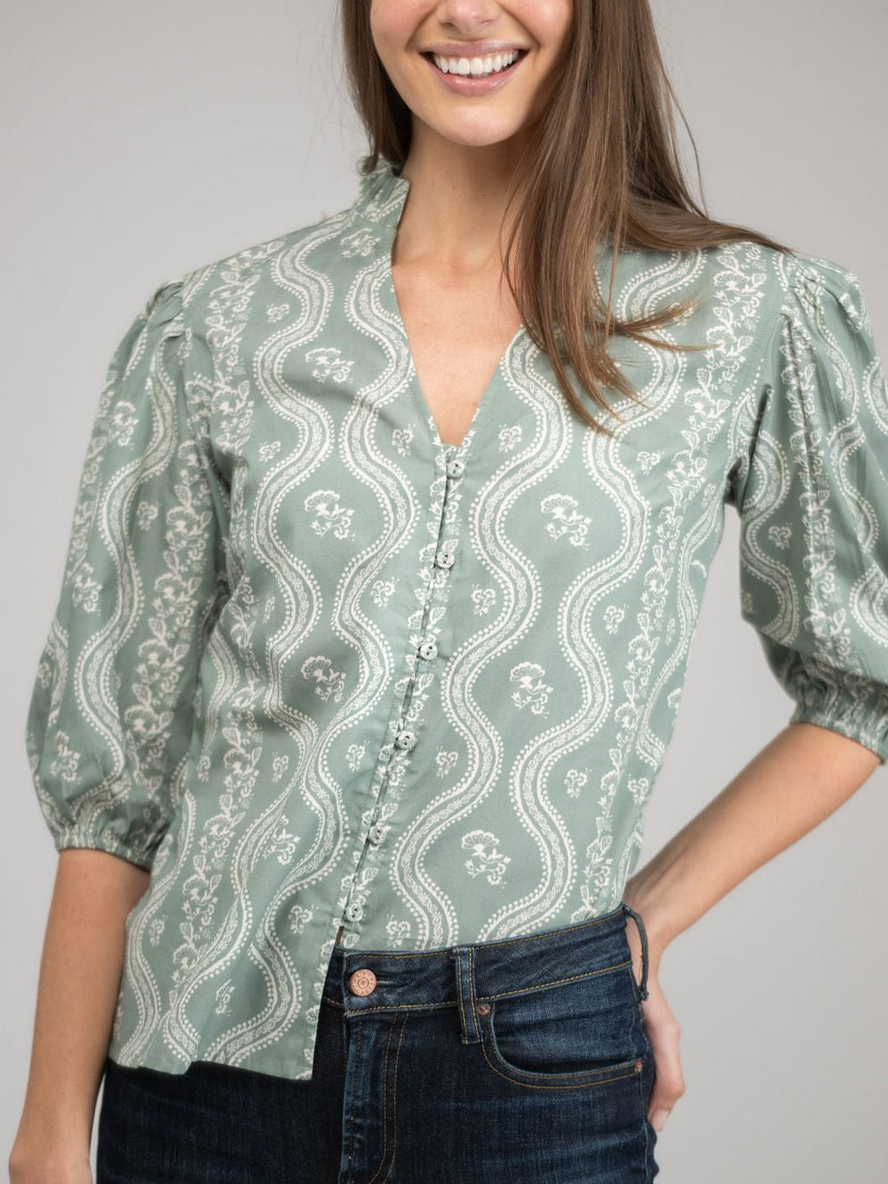 Beau & Ro Top The Lily Top | Sage Virginia Stripe