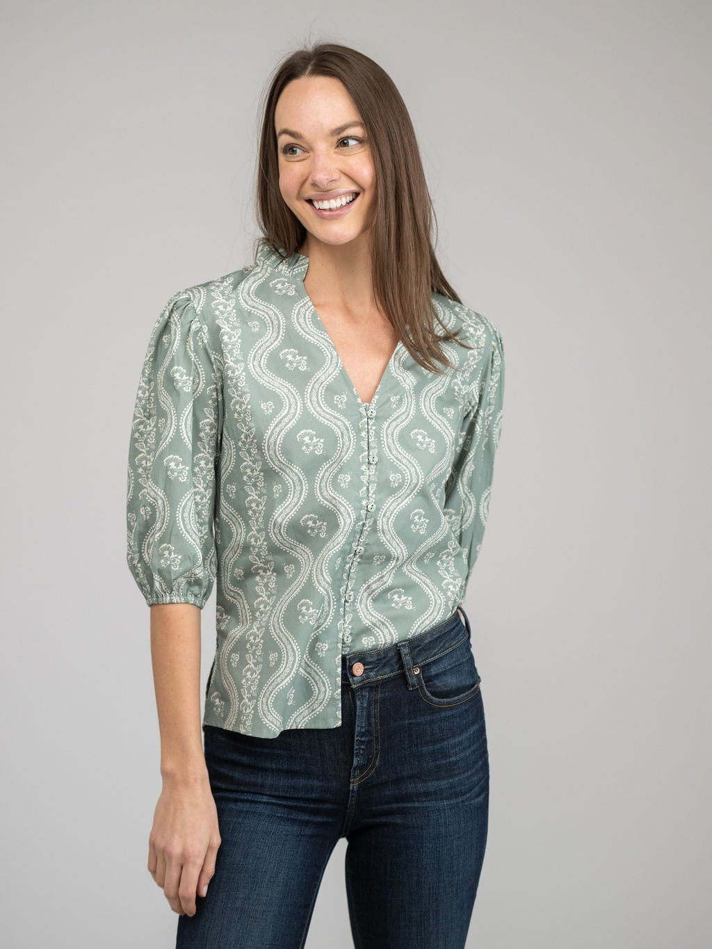 Beau & Ro Top The Lily Top | Sage Virginia Stripe