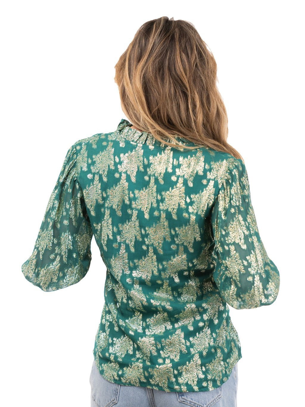 Beau & Ro Tops The Lily Top | Green Floral Shine