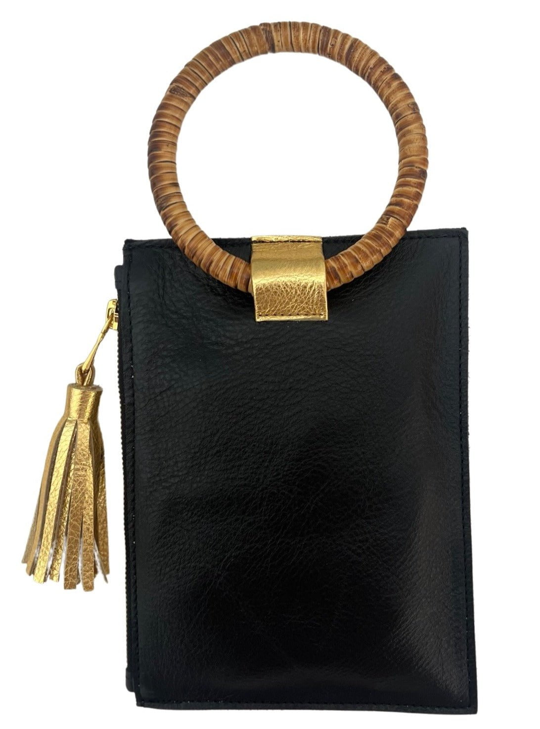 Black Foldover Clutch Purse w/ Tassel, Elegant Evening Handbag