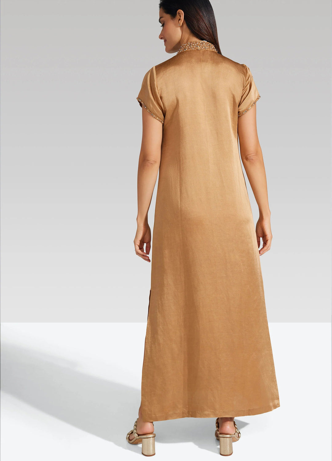 Bella Tu Dress Meg Cap Sleeve Kaftan in Almond