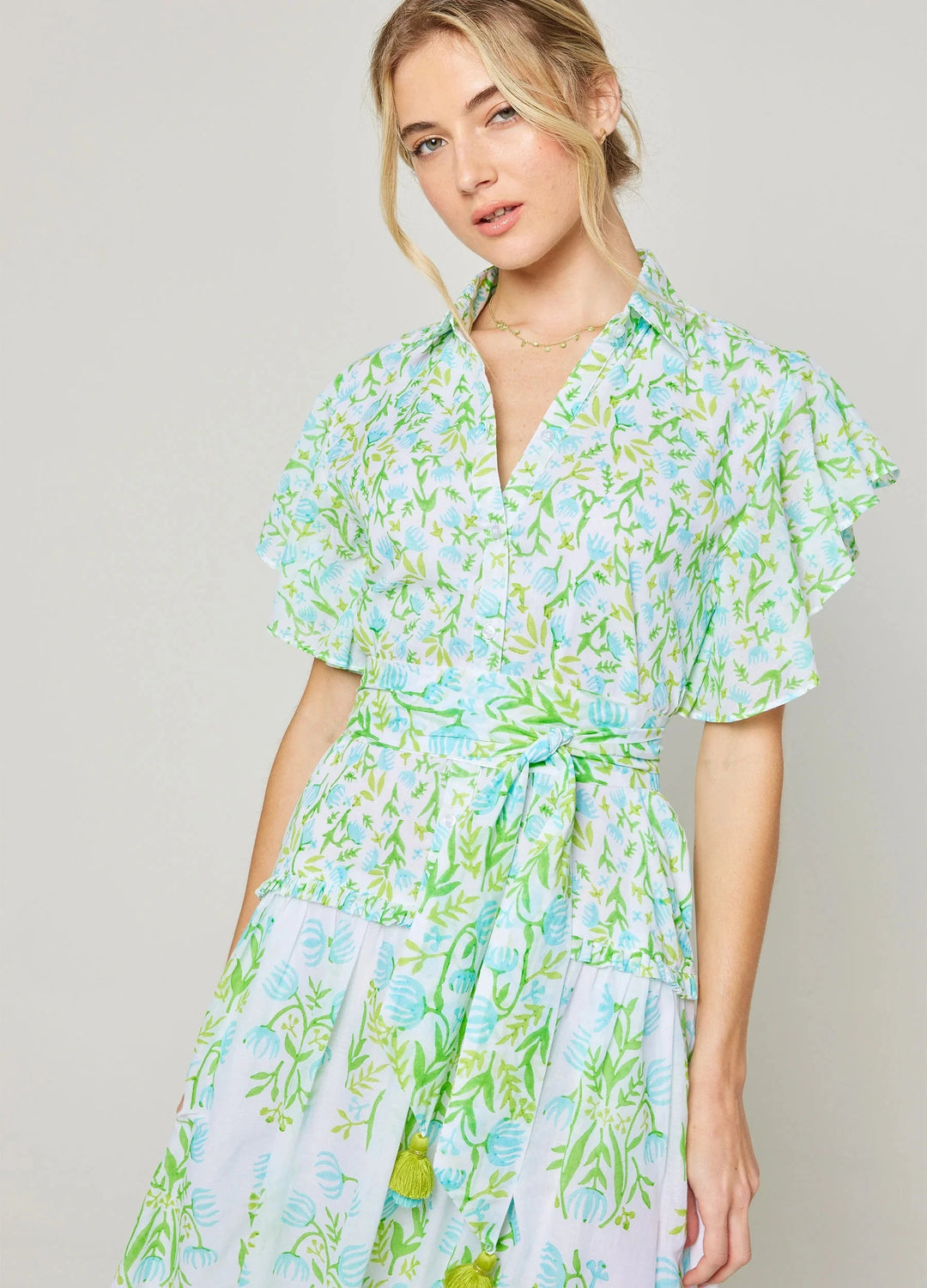 Bella Tu Dress Riley Blue Tulips Ruffle Dress