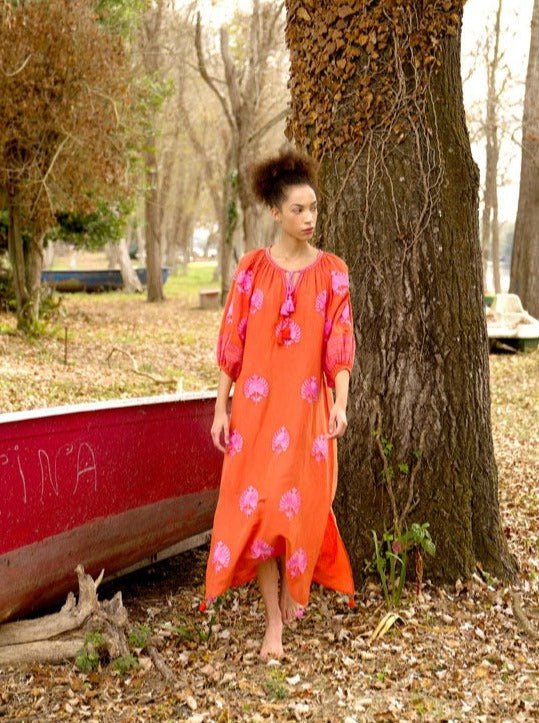Benaras Dress Benaras | Kyoto Dress in Orange Pink