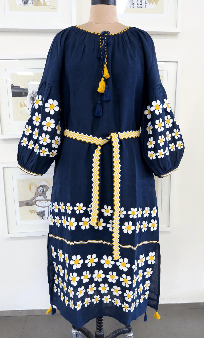 Benaras Dress Mandavilla Veronica in Navy Yellow Kora