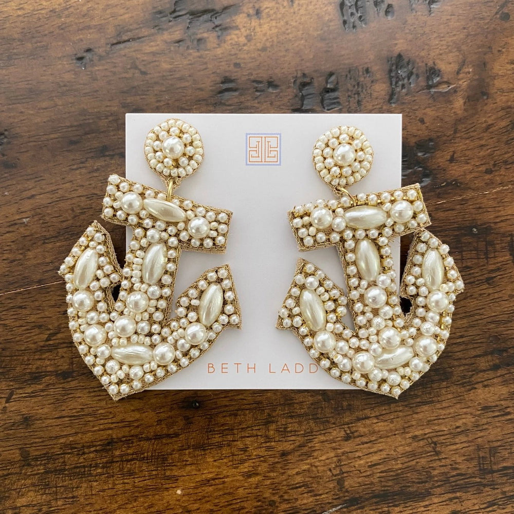 Beth Ladd Earrings Pearl Anchor Earrings