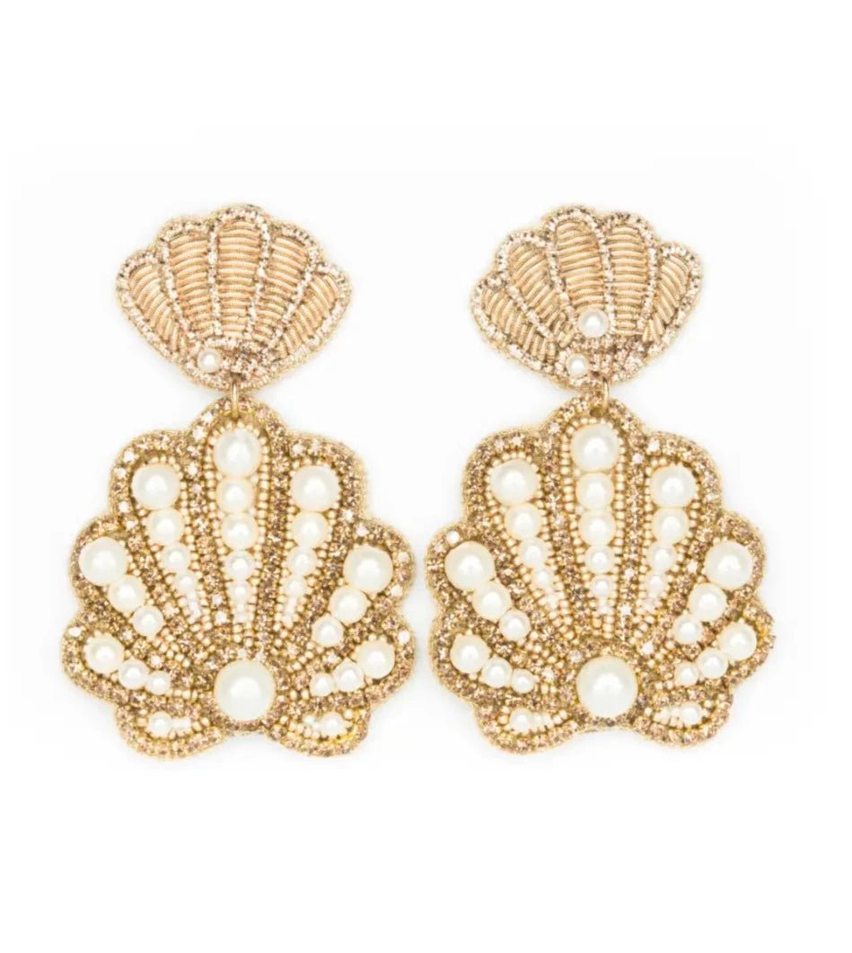 Beth Ladd Earrings Small Gold & Pearl Shell Earrings
