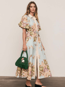 Bohemian Traders Dress Alma Midi Shirt Dress in Blue