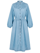Bohemian Traders Dress Chambray Smocked Midi Dress in Ice Blue