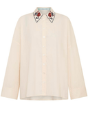 Bohemian Traders Dress Embroidered Collar Cotton Shirt in Cream