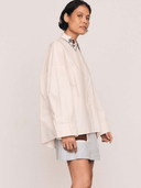 Bohemian Traders Dress Embroidered Collar Cotton Shirt in Cream