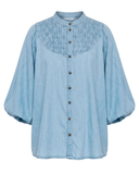 Bohemian Traders Top Chambray Smocked Blouse in Ice Blue
