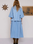Bohemian Traders Top Chambray Smocked Blouse in Ice Blue