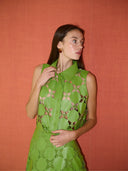 Brooks Ave Blouse Olivia Sleeveless Button Down in Laser Cut Green