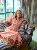 Brooks Ave Dress Banyan Puff Sleeve Midi Dress in Terracotta Stripe