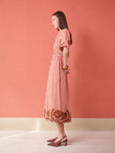 Brooks Ave Dress Banyan Puff Sleeve Midi Dress in Terracotta Stripe