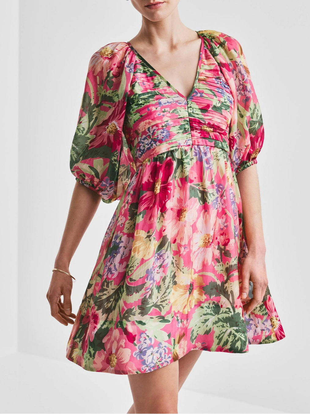 byTiMo Dress Cupro Mini Dress in Pink Blossoms