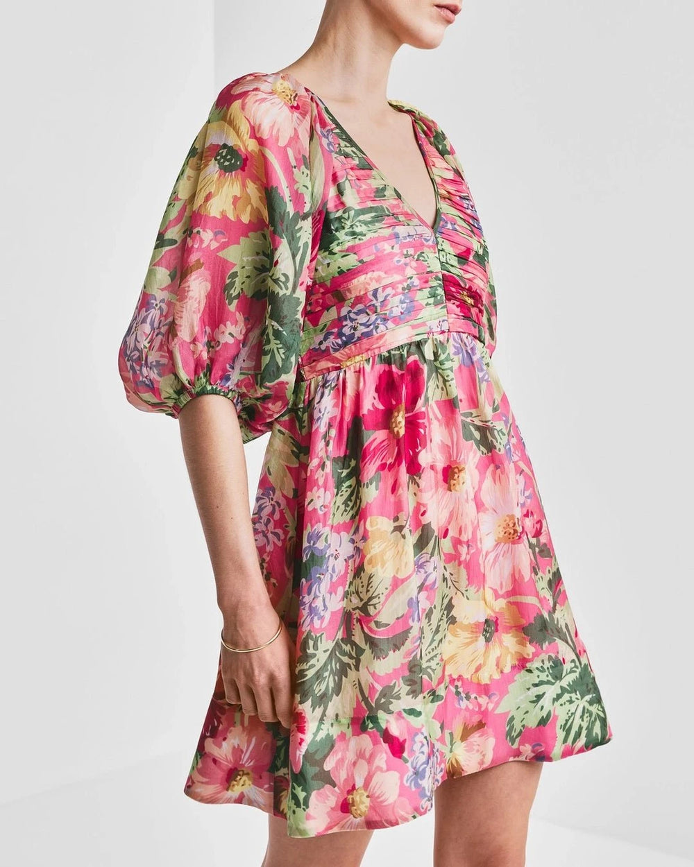 byTiMo Dress Cupro Mini Dress in Pink Blossoms