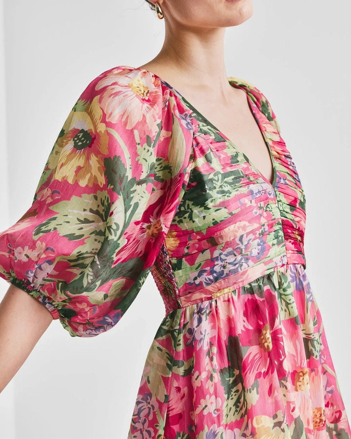 byTiMo Dress Cupro Mini Dress in Pink Blossoms