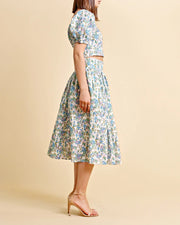 byTiMo Skirts byTiMO | Linen Midi Skirt in Blue Blossom