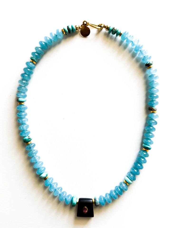 Electra Necklace with Handcarved Tourmaline Ebony Pendant