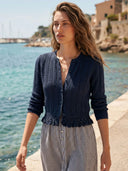 Cami NYC Sweater Lilibeth Pointelle Cardigan in Moody Blue