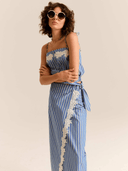Carolina K Skirt The Loren Skirt in Lace Blue Stripes